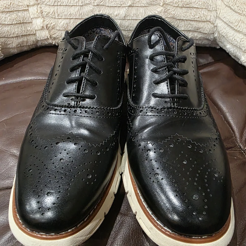 Classic Black Oxford Shoes with White Soles - Picture 2 of 5